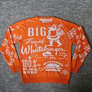Whataburger Men's Orange 2019 Christmas Sweater w/Santa, Burger & More - Sz XL